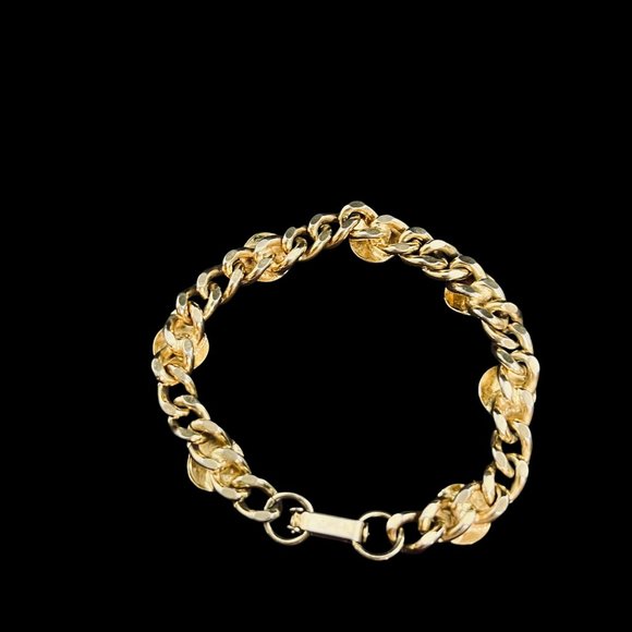 Gold Tone Curb Link Bracelet With Round Embellishments (5090) - Picture 5 of 5